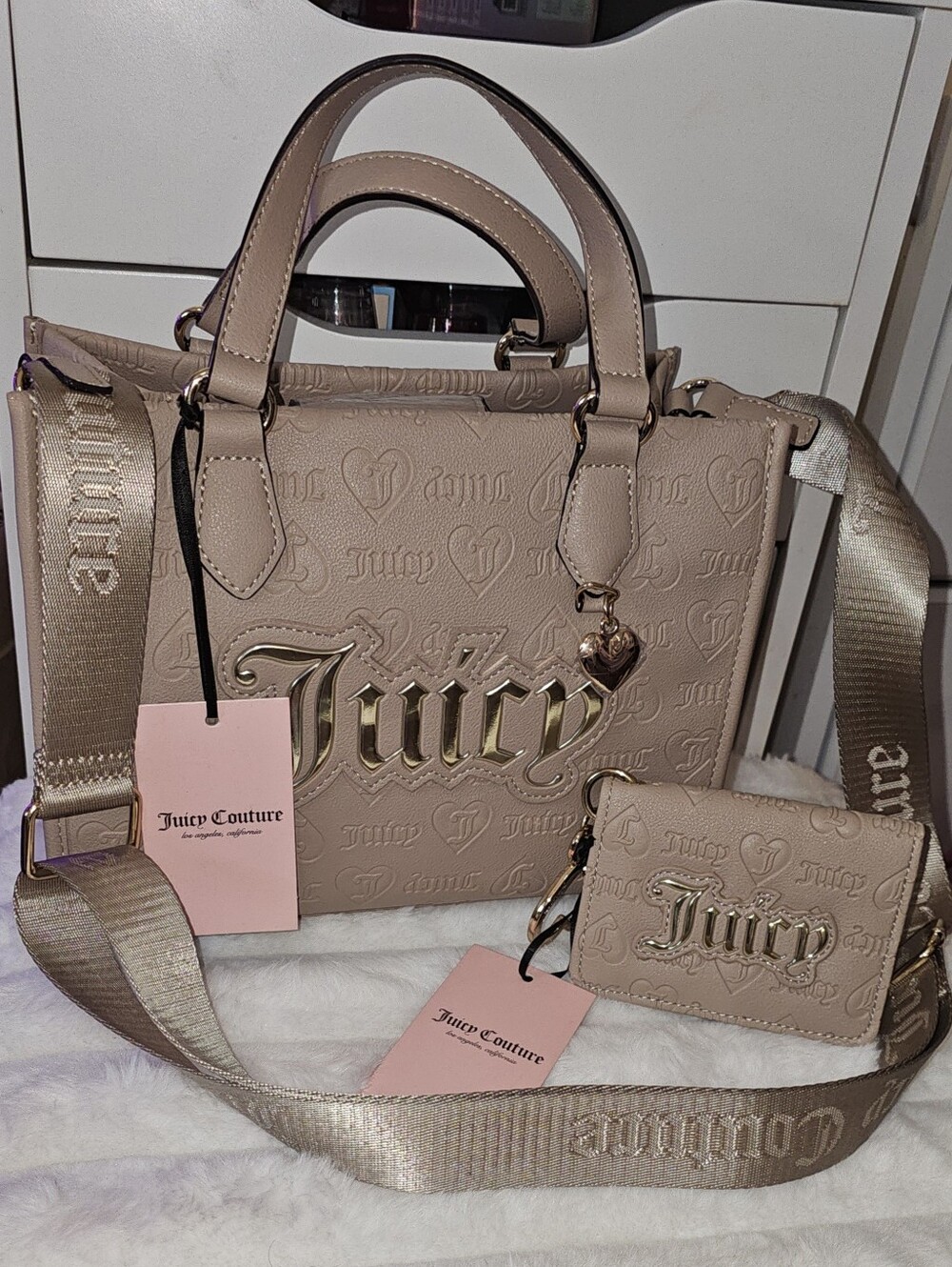 Juicy Couture Upgrade Mini Tote Blush In Cafe with Matching Wallet In Cafe